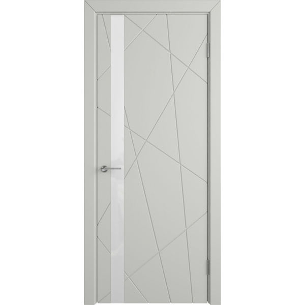 Крашенная межкомнатная дверь Флитта светло-серая эмаль с белым стеклом
