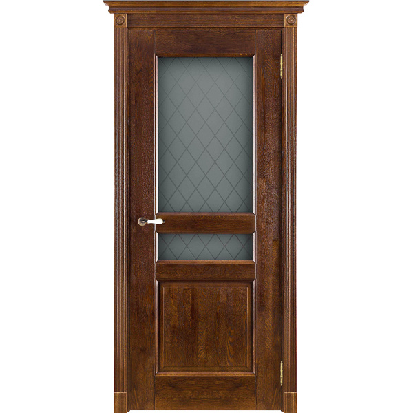 Межкомнатная дверь массив дуба Виктория античный орех со стеклом