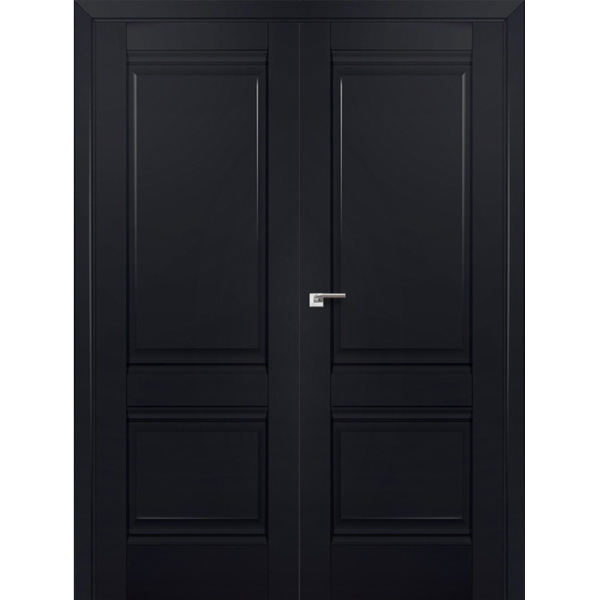 Межкомнатная дверь экошпон Profil Doors 1U чёрный матовый распашная двустворчатая глухая