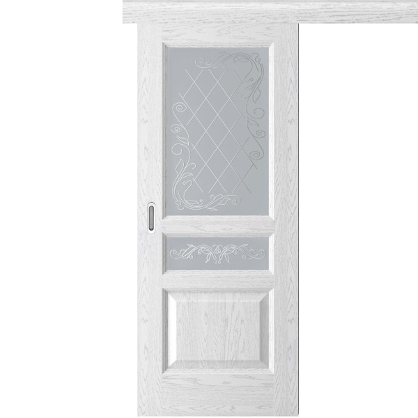 Одностворчатая дверь купе Атлант 2 ясень белая эмаль со стеклом