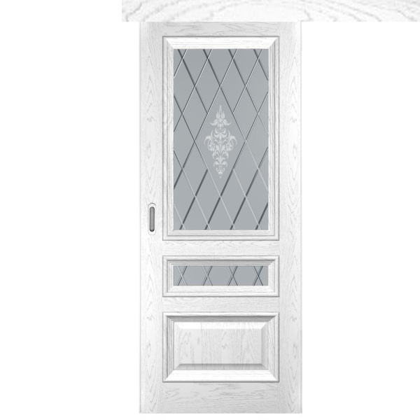 Одностворчатая дверь купе Фараон 2 дуб белая эмаль со стеклом