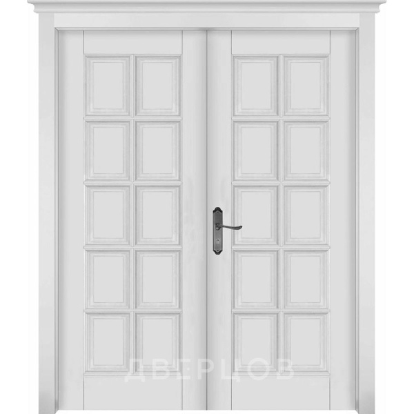 Межкомнатная дверь массив ольхи Лондон 2 белая эмаль распашная двустворчатая без стекла