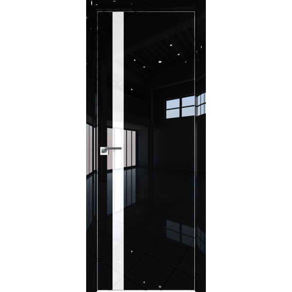 Глянцевая межкомнатная дверь Profil Doors 6LK чёрный люкс кромка ABS Eclipse стекло белый лак