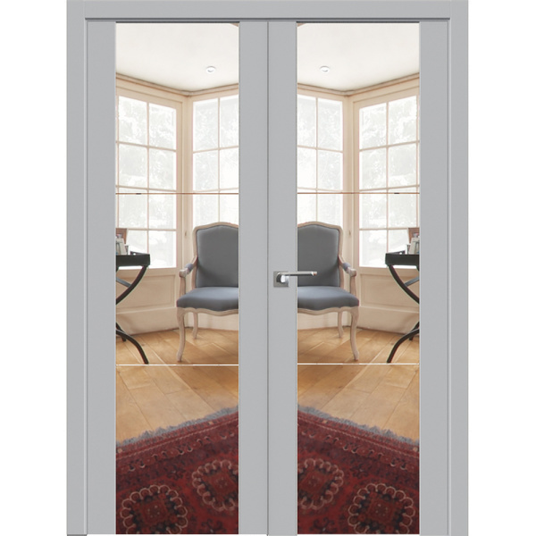 Межкомнатная распашная двустворчатая дверь экошпон Profil Doors 22U манхэттен с зеркалом с двух сторон