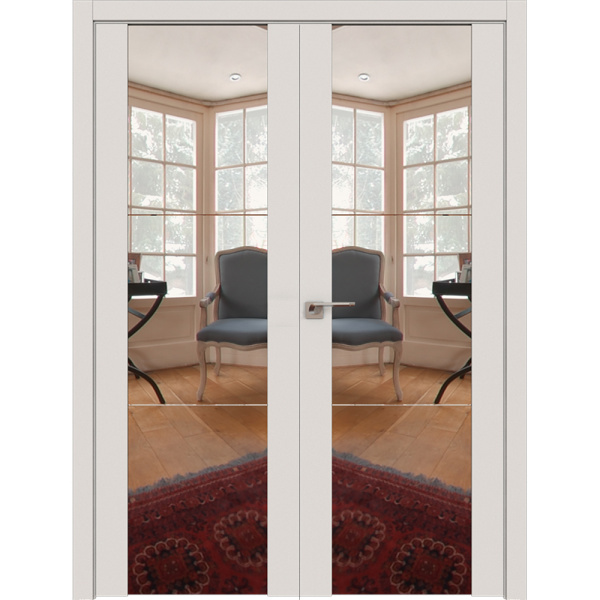 Межкомнатная распашная двустворчатая дверь экошпон Profil Doors 22U дарквайт с зеркалом с двух сторон